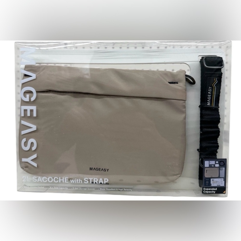 Mageasy 2L Sacoche Crossbody Bag Beige 20mm Strap Water Repellent Travel New - Picture 2 of 4